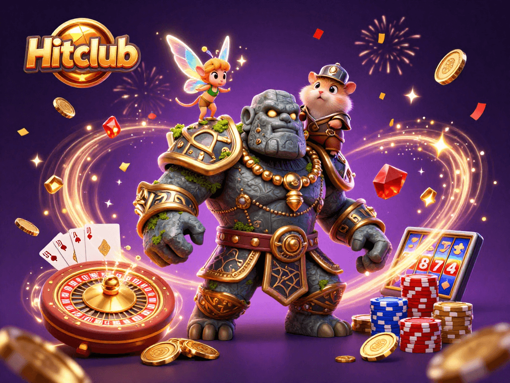 Hitclub illustrates a thrilling casino scene with magical characters and rich game elements.