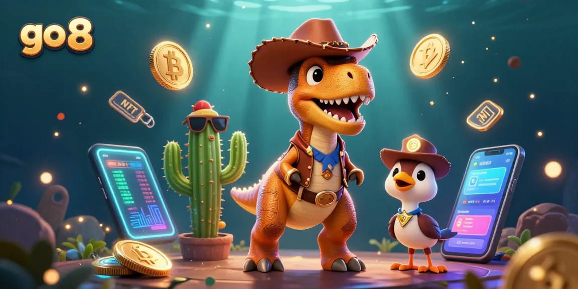 Win big with go 8 in this vibrant 3D casino illustration featuring exciting gaming elements and characters.