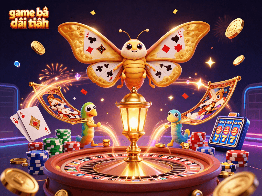 Engage with game bài đổi thưởng through vibrant casino imagery featuring an atlas moth and dynamic game elements.