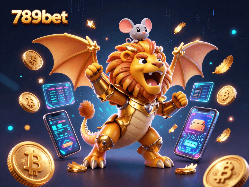 Engage with the 789bet online casino through a vibrant scene featuring dynamic 3D elements.