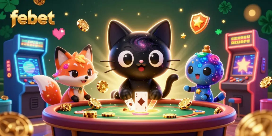 Engage in thrilling gaming adventures at febet with cosmic illustrations of vibrant casino elements.
