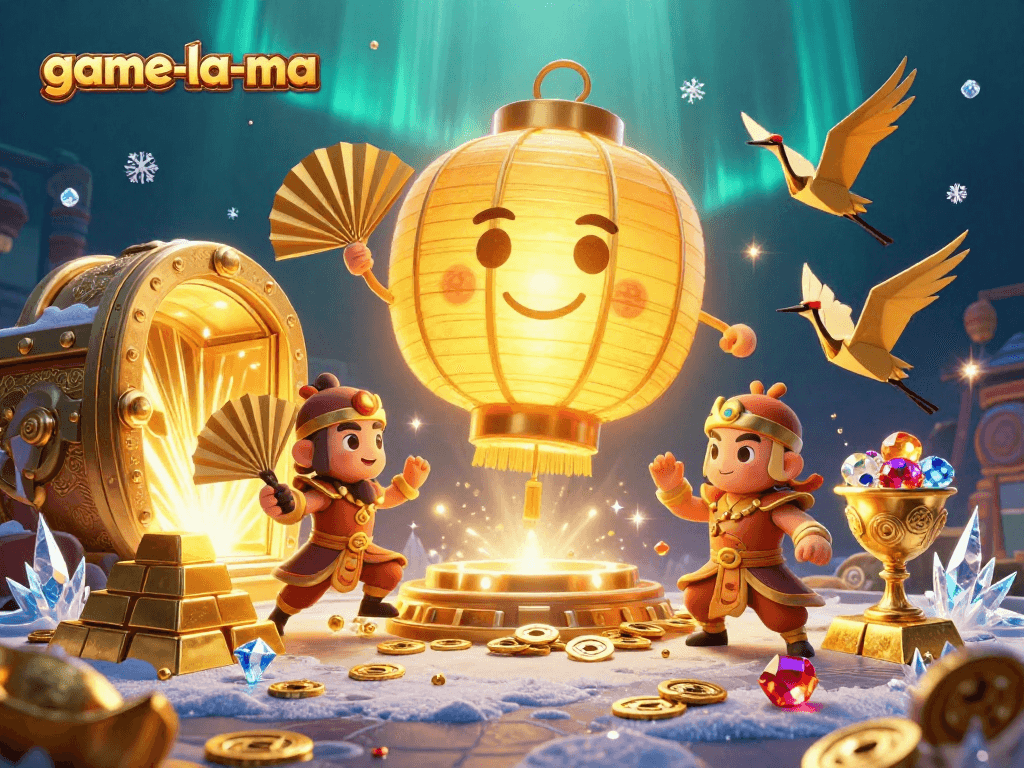 Experience the excitement of game-la-ma with a vibrant 3D casino illustration showcasing a magical night market.