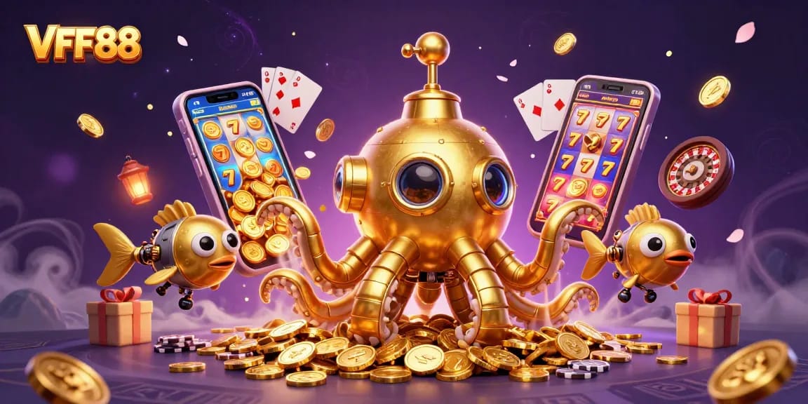 Join the thrilling adventure of VFF88 as the golden kraken submarine breaches a sea of golden riches.