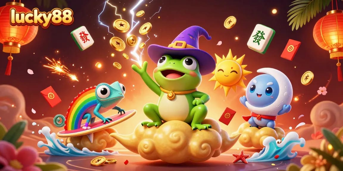 Spin the reels with lucky88 in this vibrant, 3D casino scene filled with gold!
