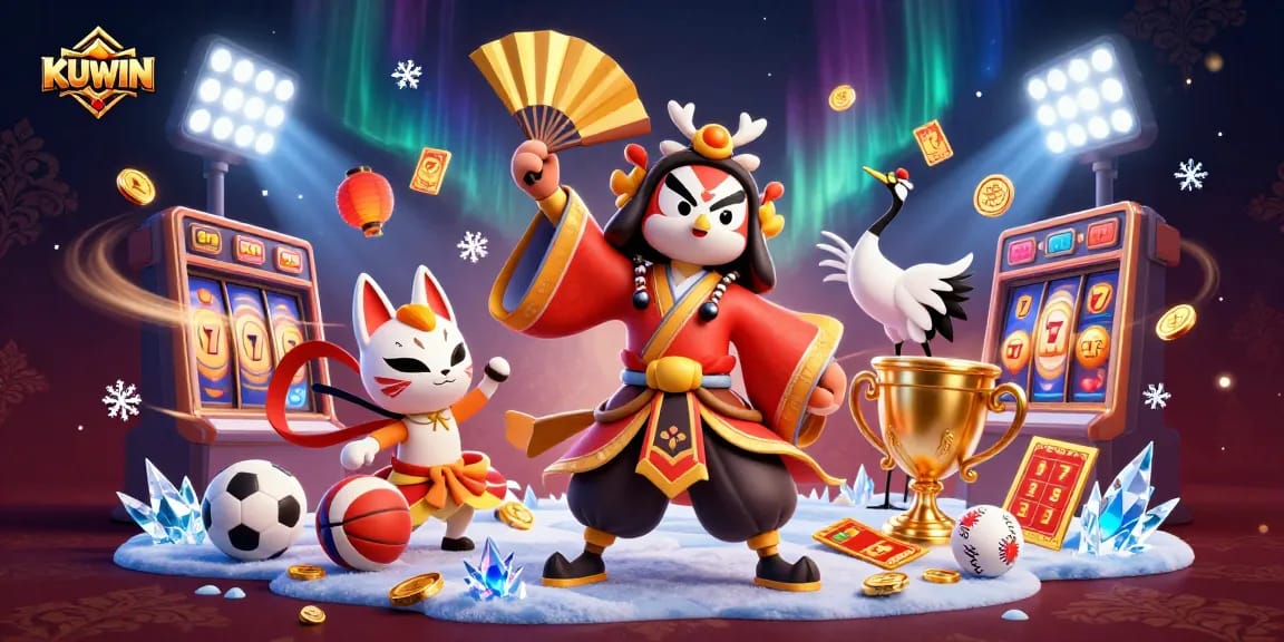KUWIN enhances gaming excitement with dynamic scenes featuring vibrant slots and sports elements.