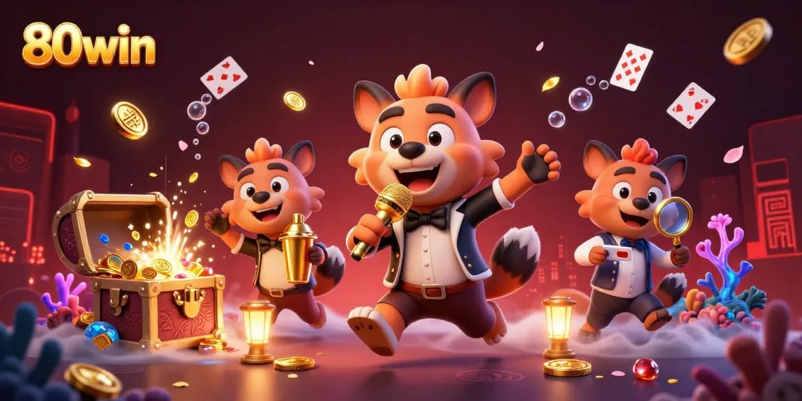 Experience the thrilling games at 80win with lively characters in a bustling casino.