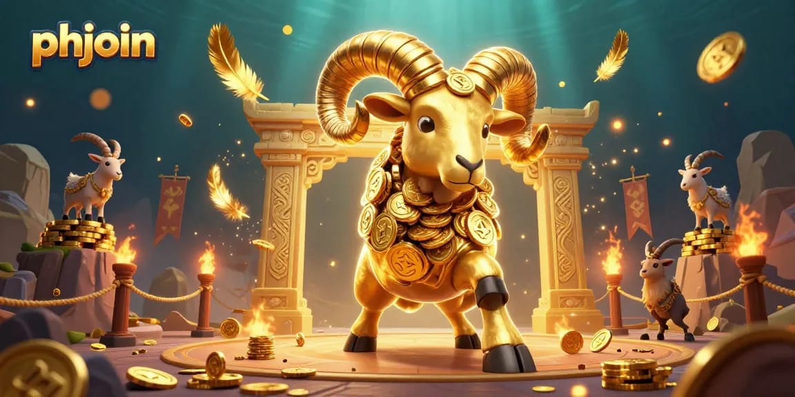 Engage in thrilling action with phjoin, capturing a dynamic scene of a golden ram amidst a breathtaking casino setting.