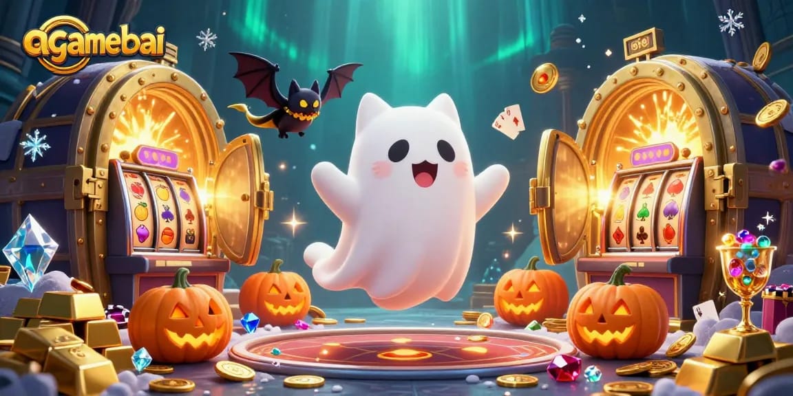 Play thrilling games at agamebai as a ghost cat navigates a haunted casino filled with treasures.