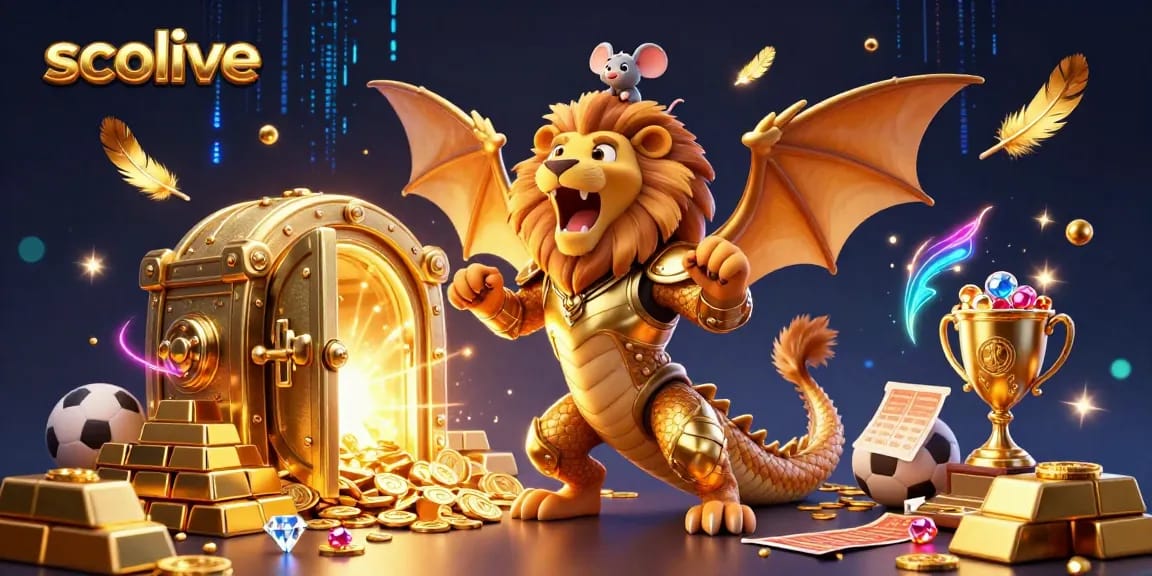 Socolive offers an exhilarating sports betting experience, featuring a celestial chimera celebrating victory amidst golden treasures.