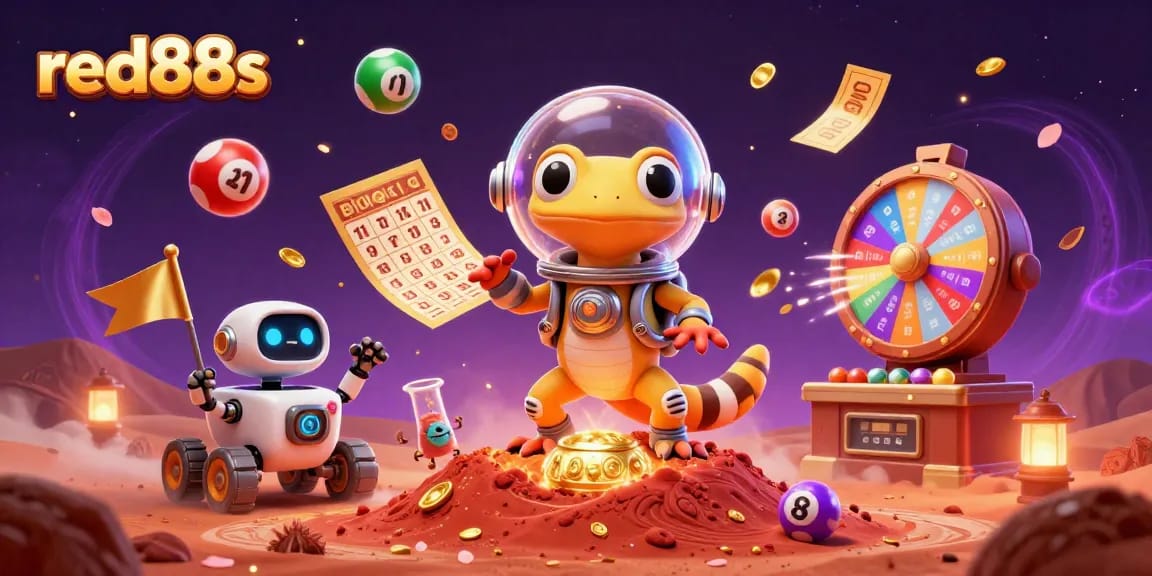 Experience excitement with red88s in a vibrant alien casino discovery scene filled with lottery fun.