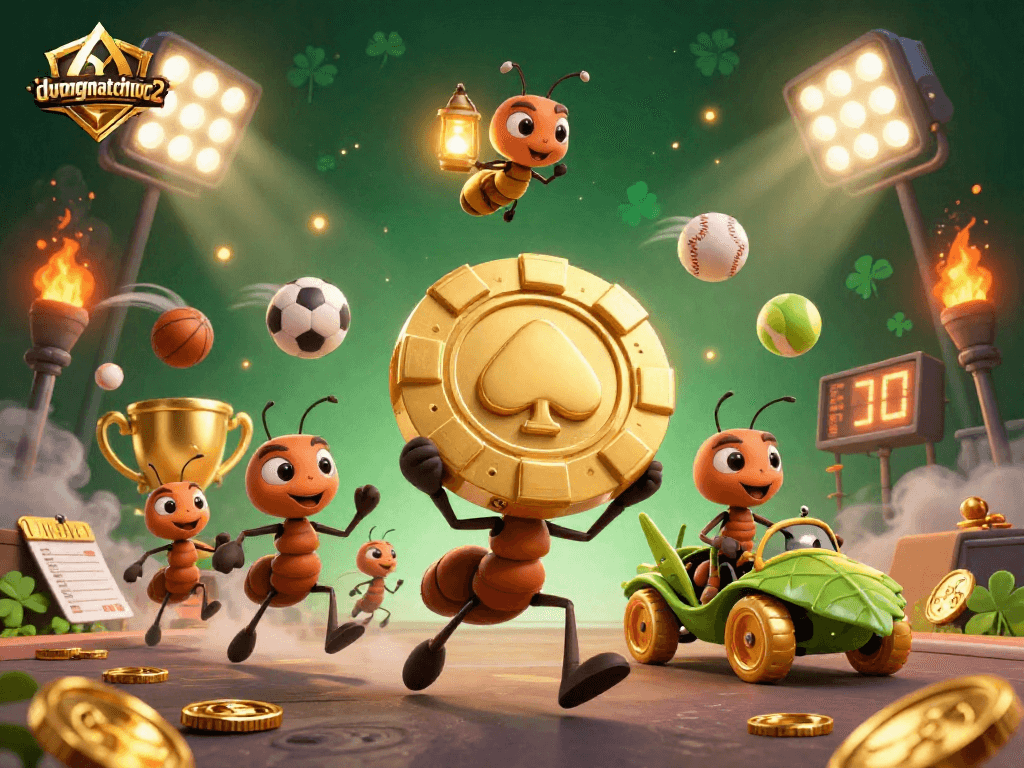 Join the duongmatchuoc2 ants as they strategize the ultimate heist with golden poker chips.