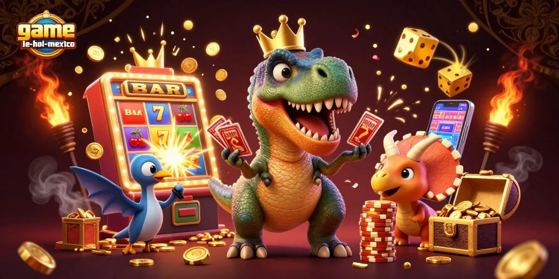 Spin the reels with game-le-hoi-mexico in a vibrant slot adventure, featuring a T-Rex and triceratops.