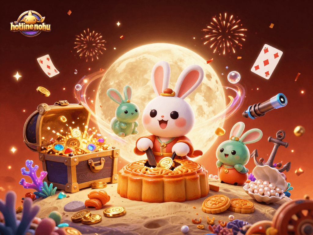 Experience the excitement of hotline-nohu while watching a moon rabbit play with poker chips on the moon.