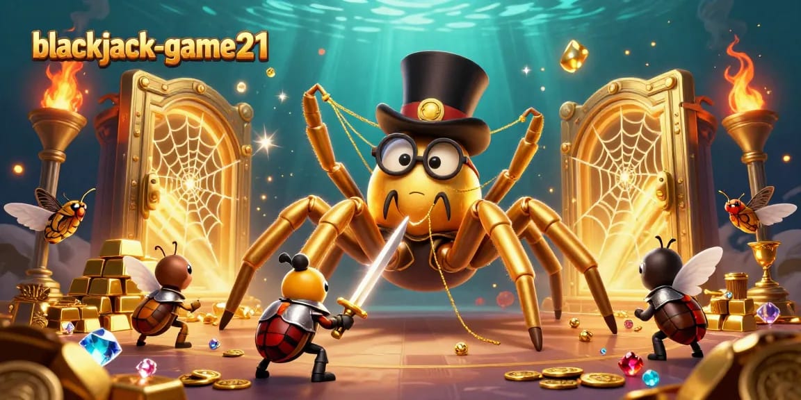 Experience the excitement of blackjack-game21 with a whimsical scene in a digital casino world.