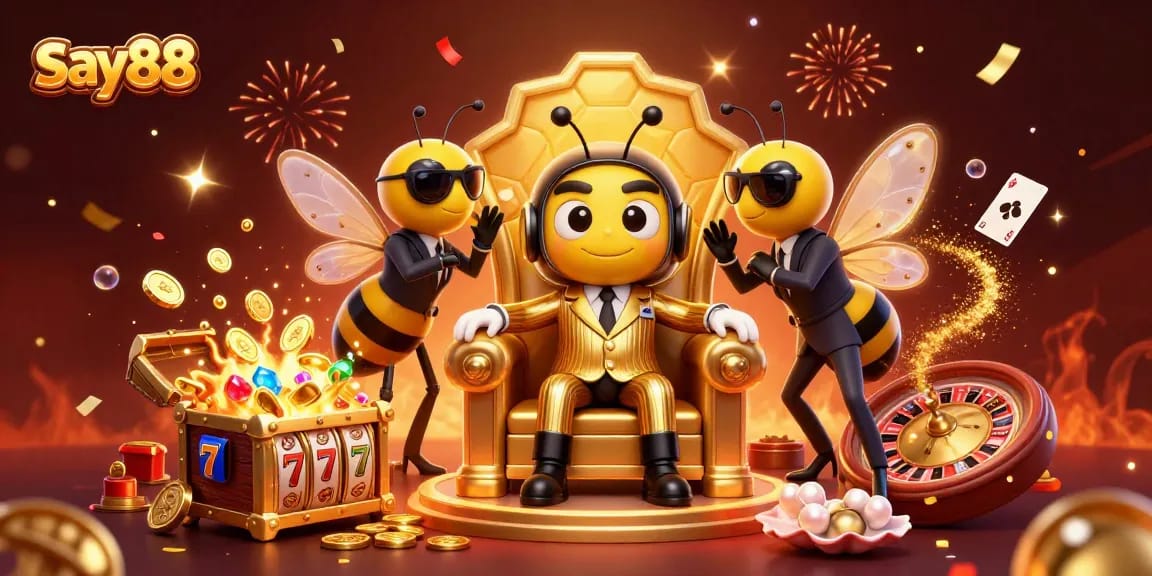 Engage with say88 by exploring slot games amidst a dynamic casino-themed 3D illustration