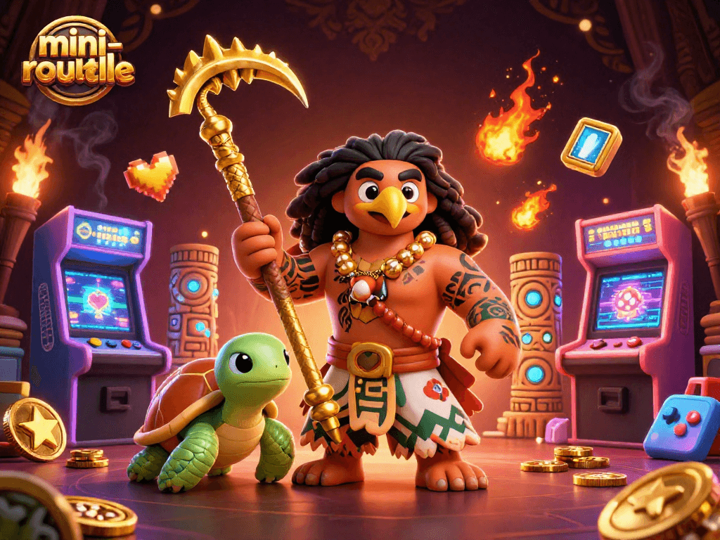 Engage in mini-roulette gameplay with vibrant characters and golden elements illuminating the casino scene.