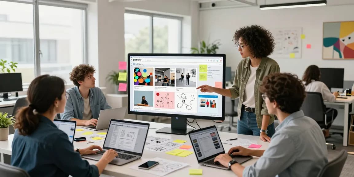 Team collaborating on google mixboard in a vibrant digital workspace with moodboards and campaign plans.