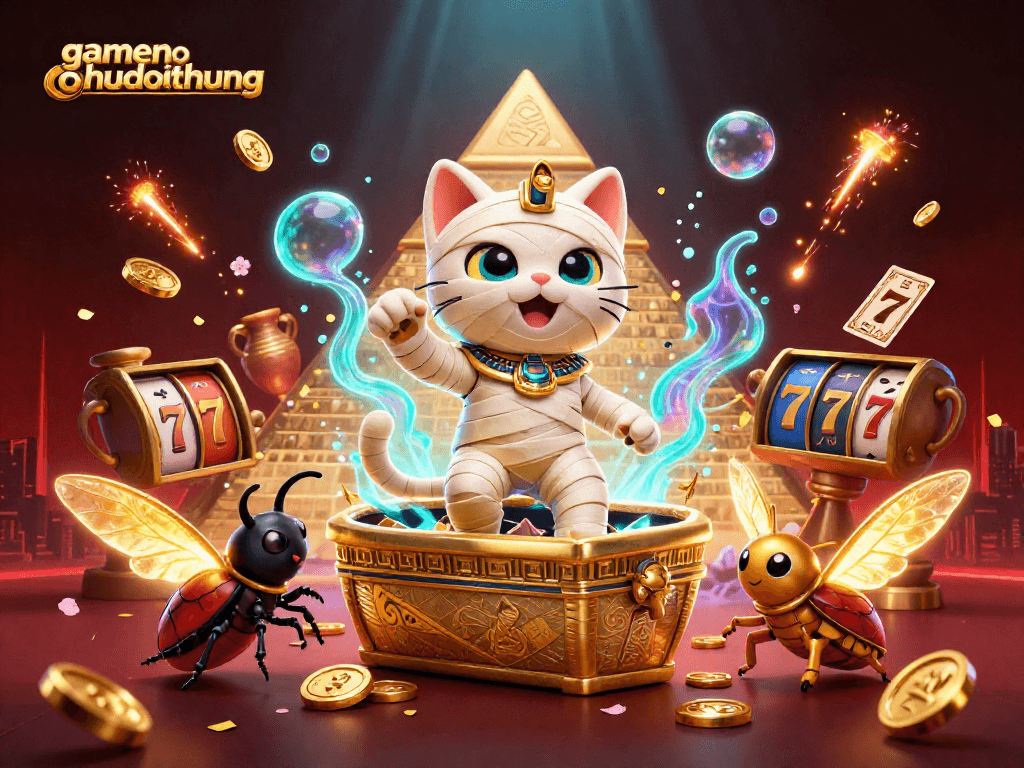 Engage with gamenohudoithuong in this vibrant 3D illustration full of slot reels and festive casino elements.