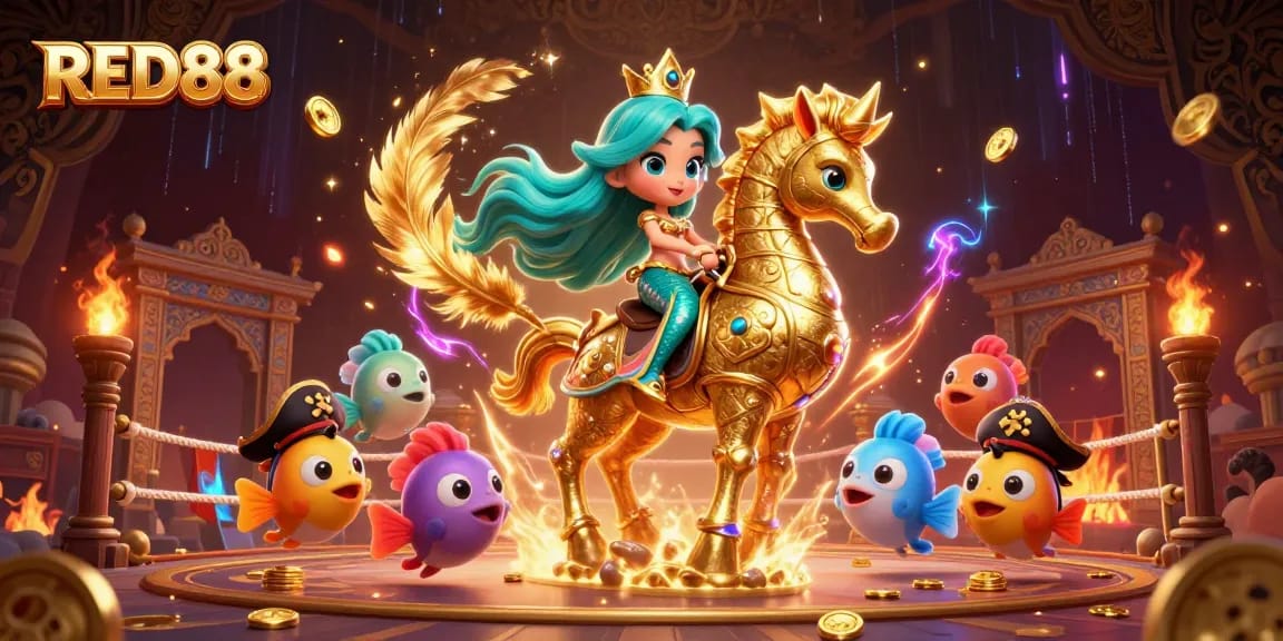 Engage in thrilling gameplay at RED88 with a vibrant underwater scene featuring a mermaid princess and seahorse.