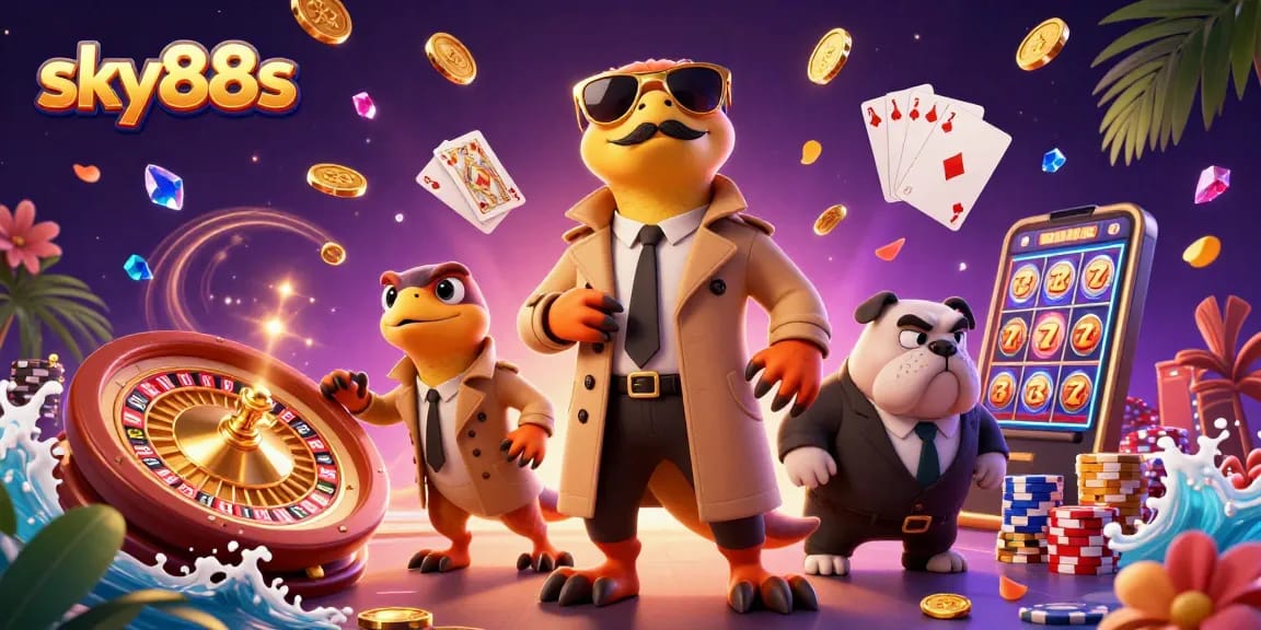 Experience sky88s casino excitement with raptors sneaking into a VIP lounge amidst coins and gems.