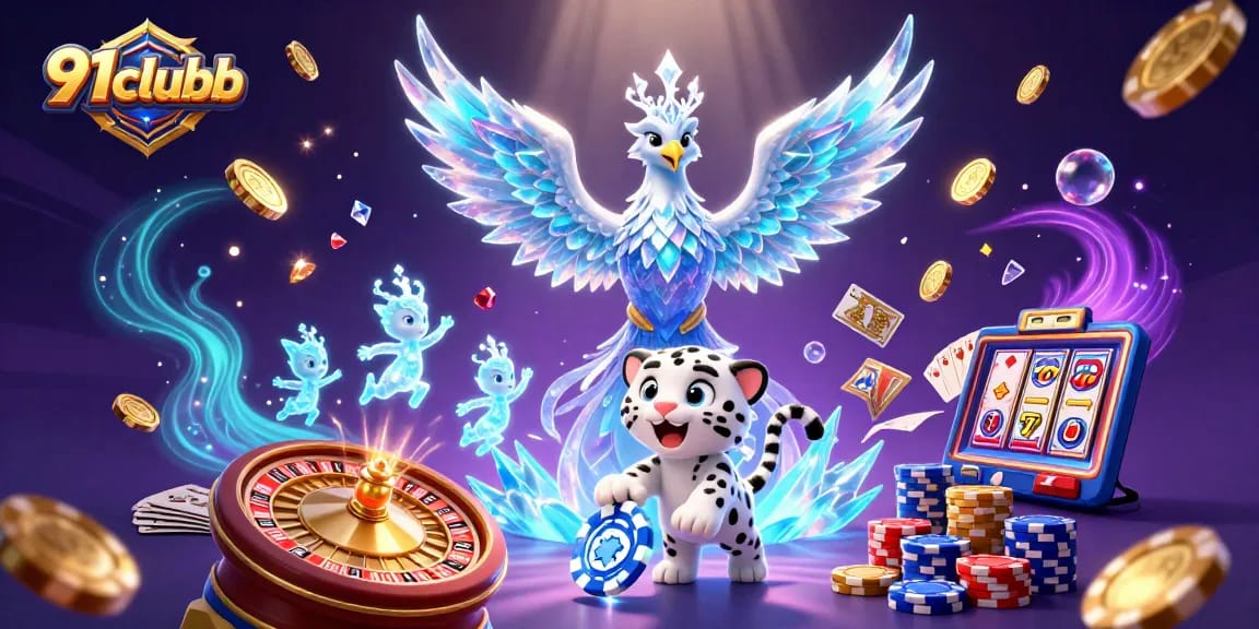Play energizing casino games at 91clubb with an exciting illustration of a phoenix and vibrant elements.