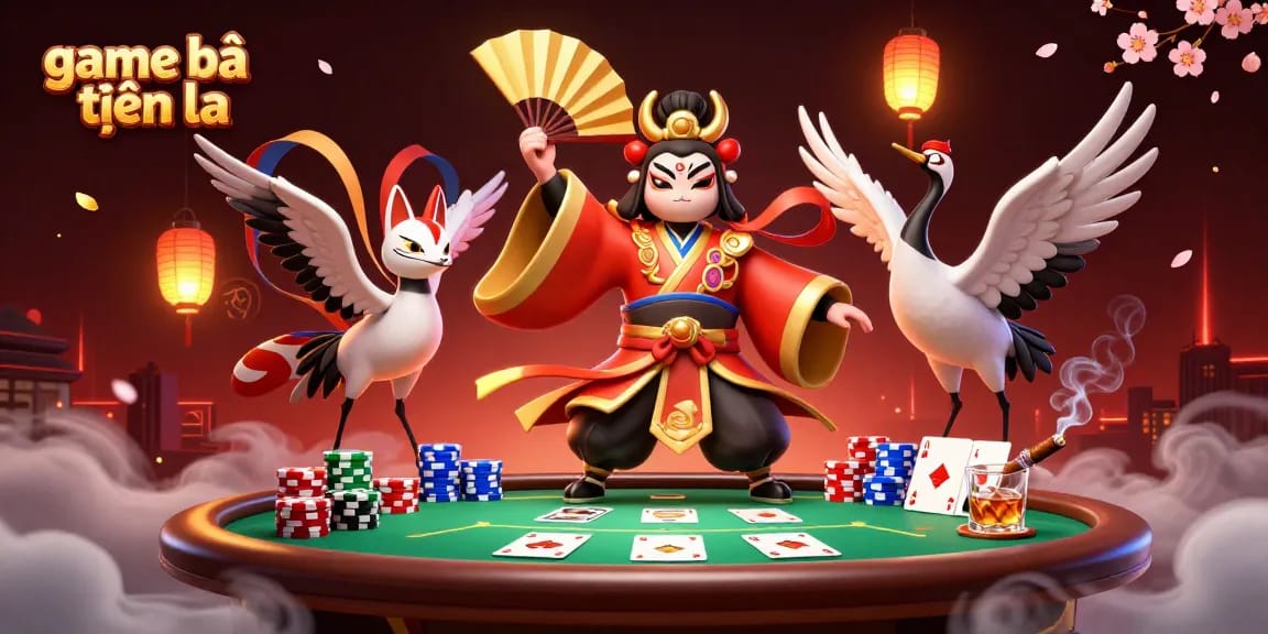 Experience game bài tiến lên in an animated scene with vibrant casino elements and characters.