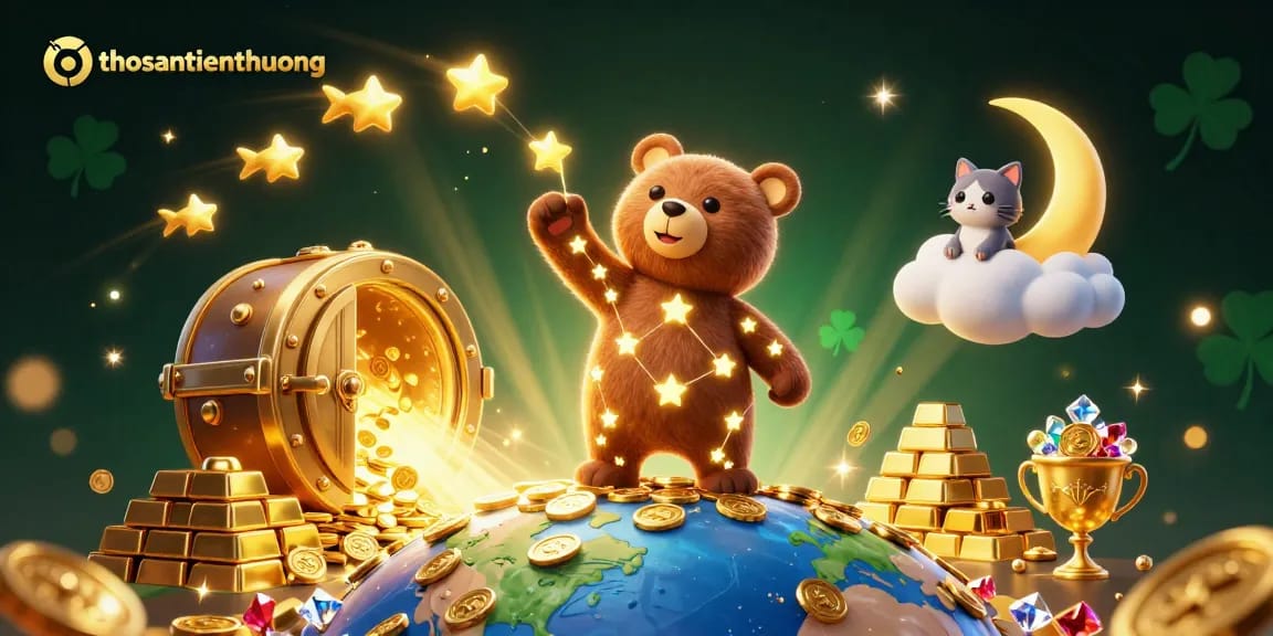 Get ready to win big with thosantienthuong as the constellation bear collects coins amidst dazzling casino treasures.