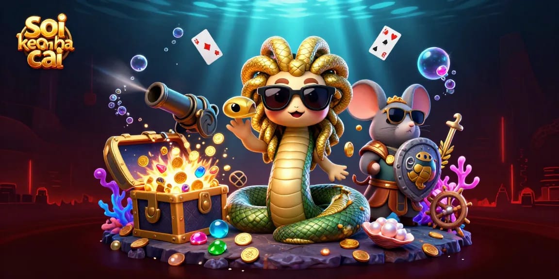 Engage in thrilling gameplay with soi keo nha cai, featuring a vibrant scene of Medusa and a warrior mouse amidst casino elements.