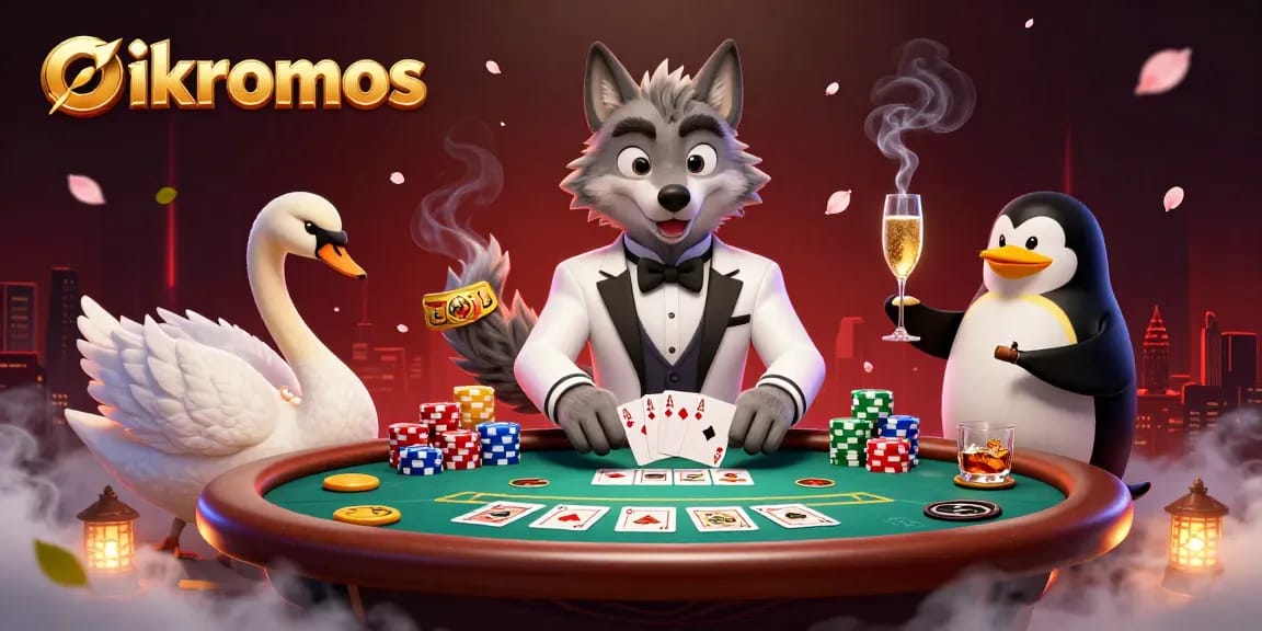 Engage with oikonomos at this vibrant casino scene portraying unique characters and rich game elements.