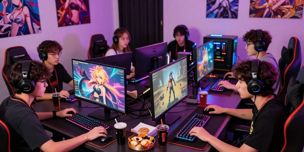 Engaged players enjoying real ecchi games in a vibrant gaming setup.
