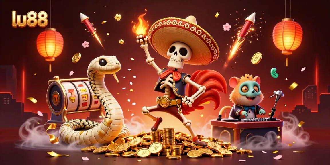 Engage with lu88 gaming excitement featuring dynamic slots, festive colors, and lively characters.