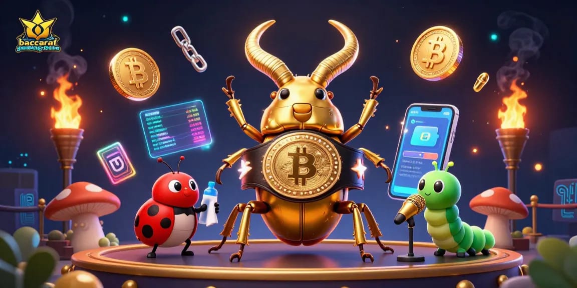 Engage in baccarat-gambling-online with a vibrant 3D scene featuring animated casino elements.