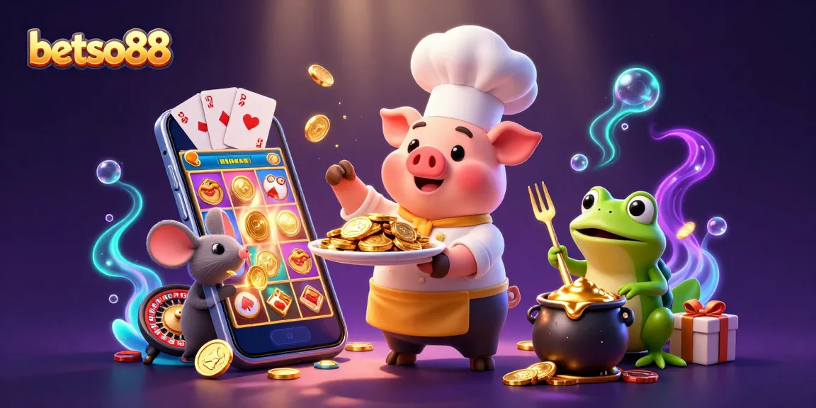Experience the thrill of betso88 with vibrant casino elements and lively characters in a 3D illustration.