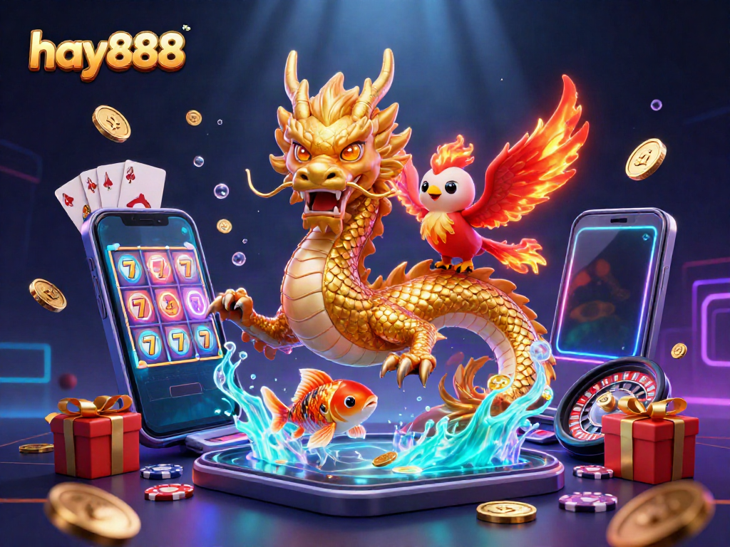 Engage with hay888's vibrant 3D casino scene featuring a golden dragon and exciting gaming elements.