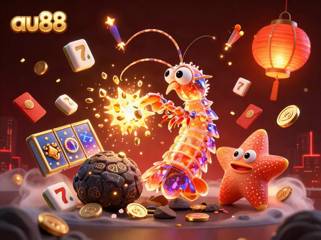 Experience thrilling gameplay with au88's colorful 3D casino scene featuring vibrant characters and slots.