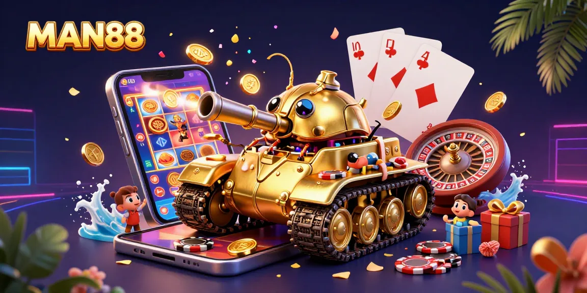 Join the excitement of MAN88's casino adventures with a golden beetle tank revealing games and treasures!
