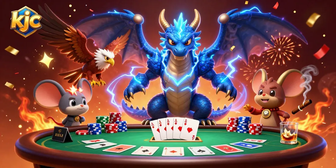 Experience thrilling casino action with kjc in an electrifying 3D illustration of poker elements and dynamic characters.