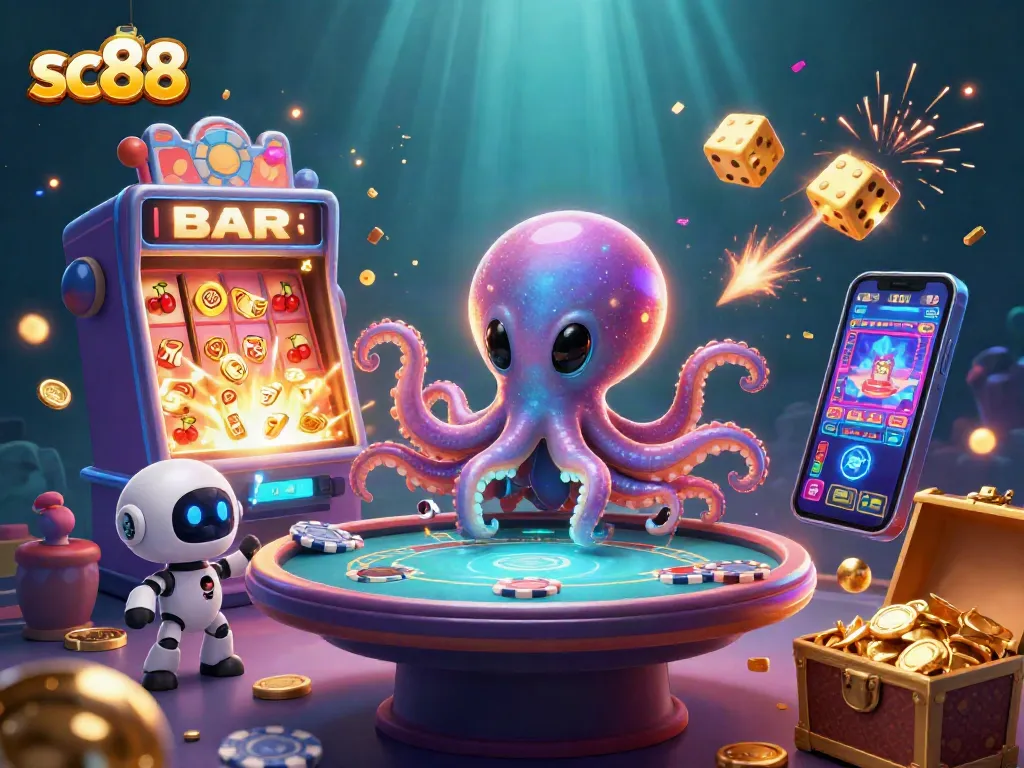 Experience thrilling poker action with sc88 in this vibrant alien casino scene.