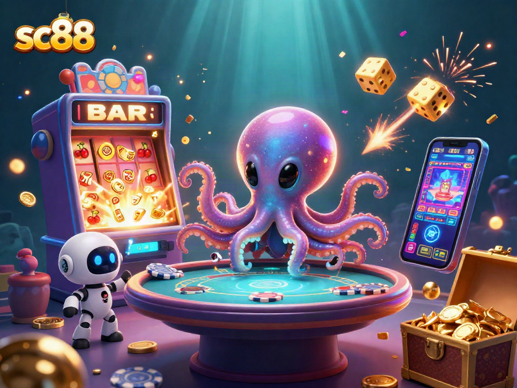 Experience thrilling poker action with sc88 in this vibrant alien casino scene.