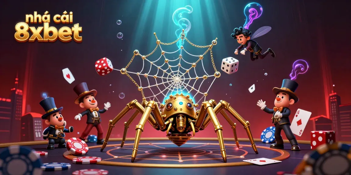 Engage with thrilling games at nhà cái 8xbet featuring a whimsical steampunk spider and gaming symbols.