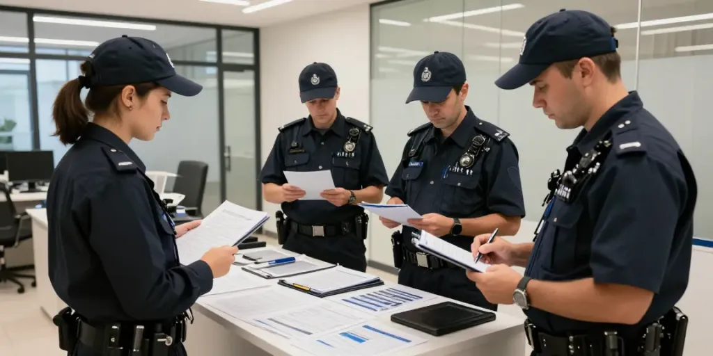 Security Company staff conducting assessments for local businesses in London.