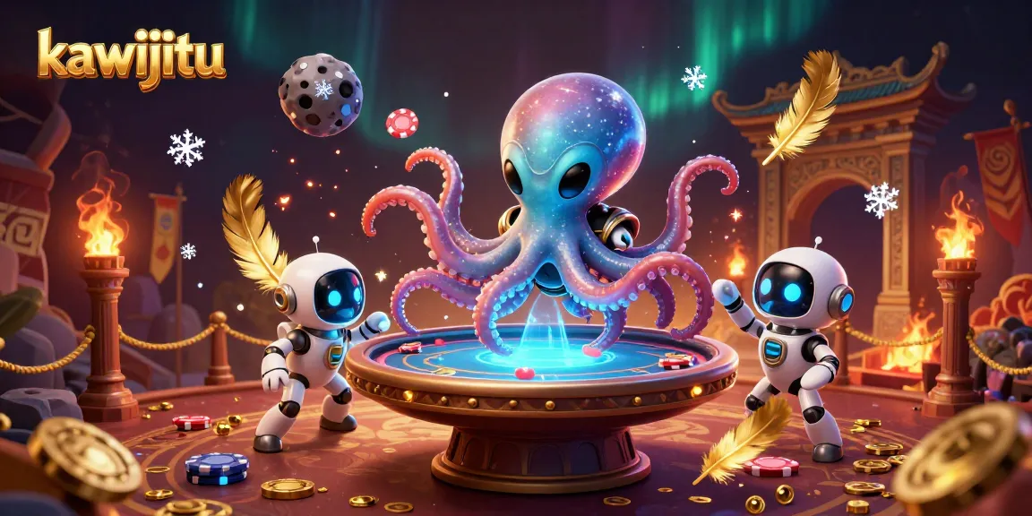 Experience thrilling gameplay with kawijitu in a vibrant 3D casino scene featuring an alien octopus.