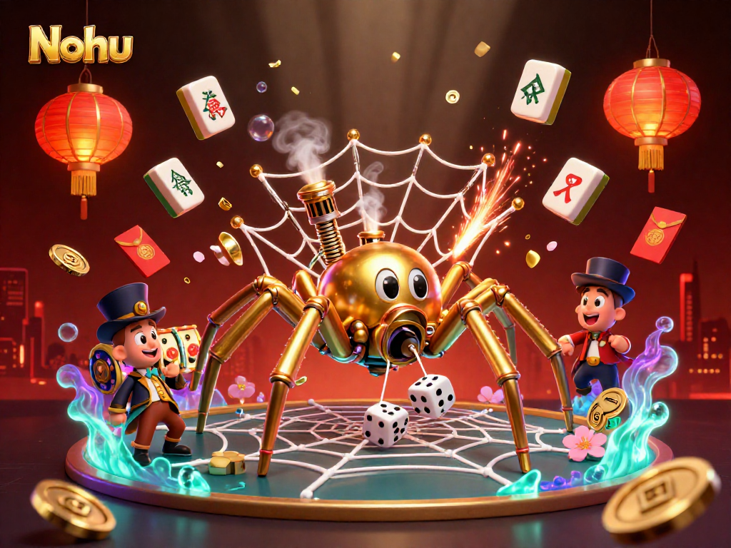 Nohu captures the essence of a casino scene with a steampunk spider and game elements.