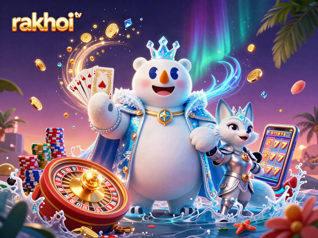 Engage with rakhoi tv's thrilling casino experience featuring an ice king and snow fox amidst vibrant gaming elements.