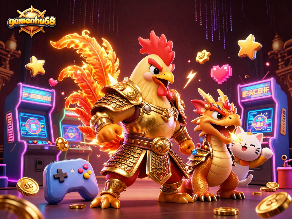 Experience thrilling gameplay with gamenohu68's vibrant casino scene featuring epic combat characters.