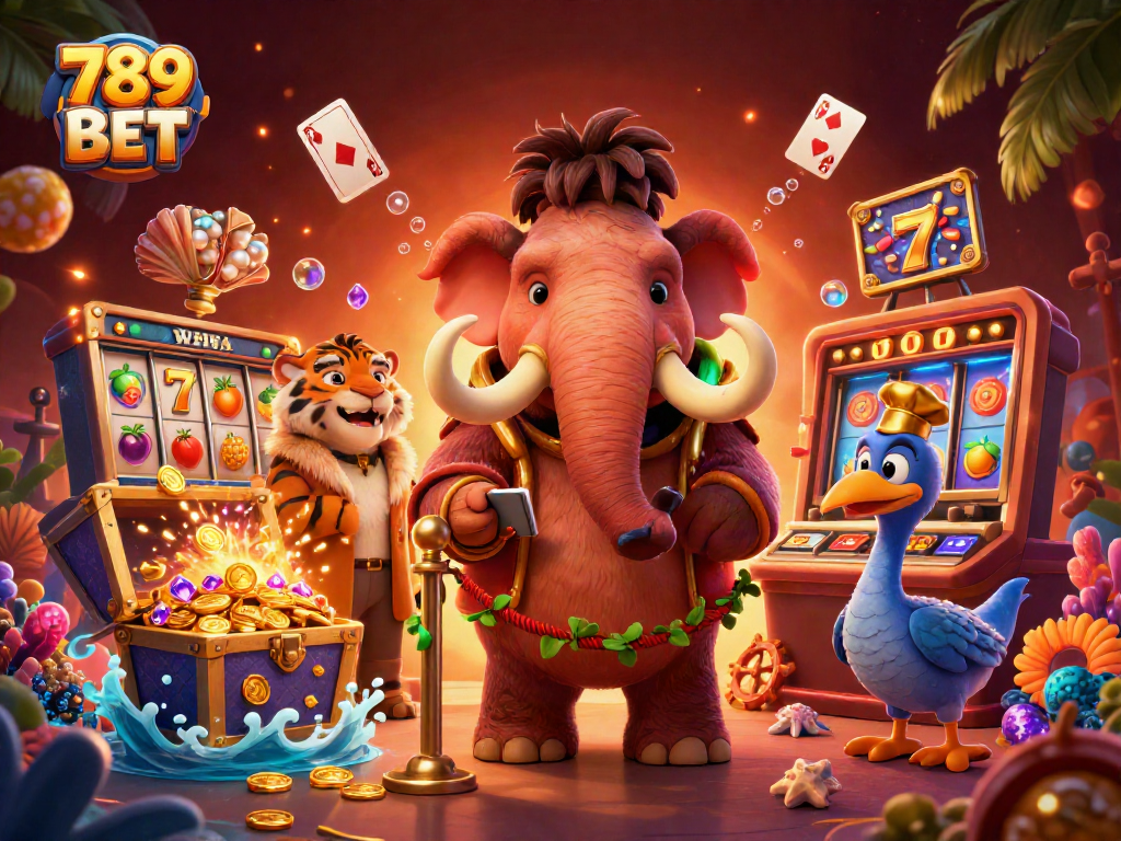 Experience thrilling gaming adventures at 789 BET with vibrant casino characters and slot game elements.