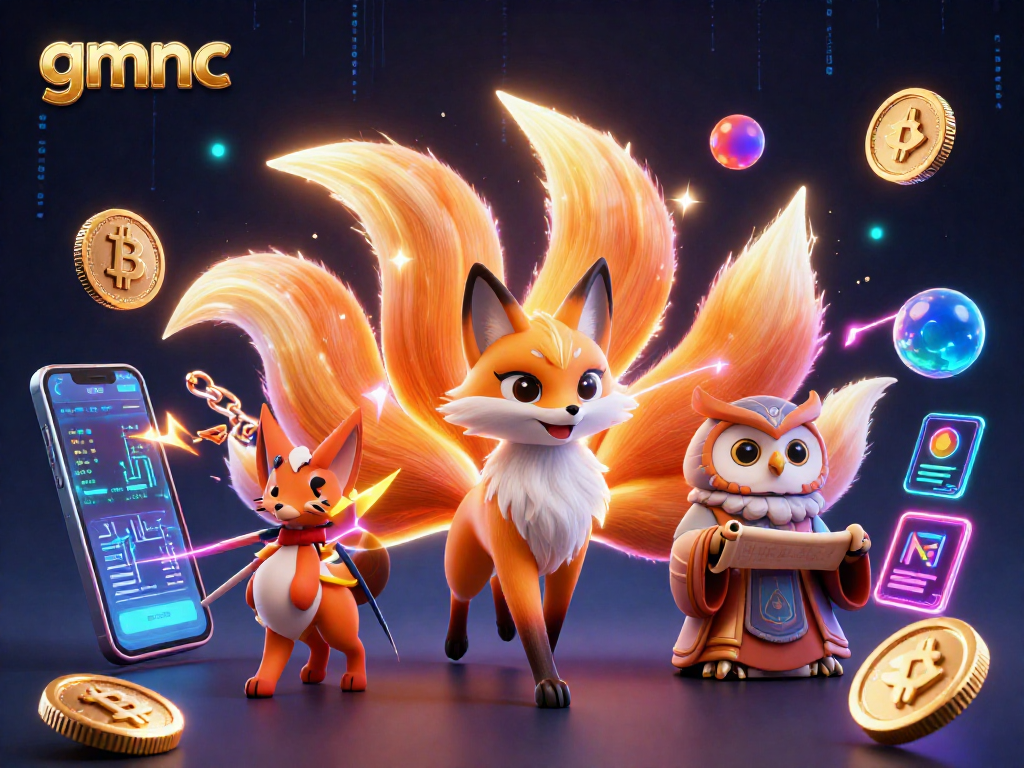 Spin the reels with gmnc's vibrant casino illustration showcasing colorful crypto elements.