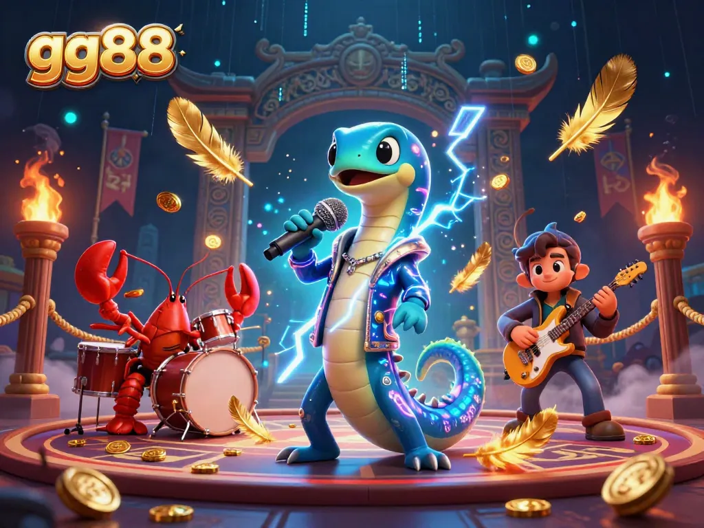 Experience the electrifying world of gg88 with a dynamic underwater casino scene featuring a DJ electric eel and friends.