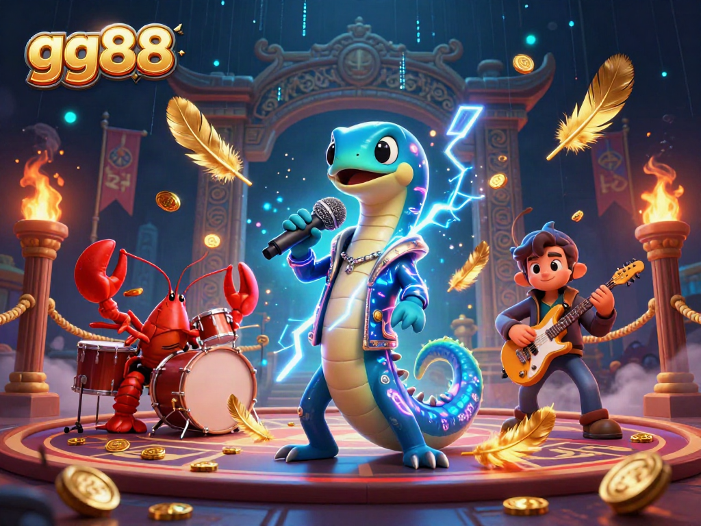 Experience the electrifying world of gg88 with a dynamic underwater casino scene featuring a DJ electric eel and friends.