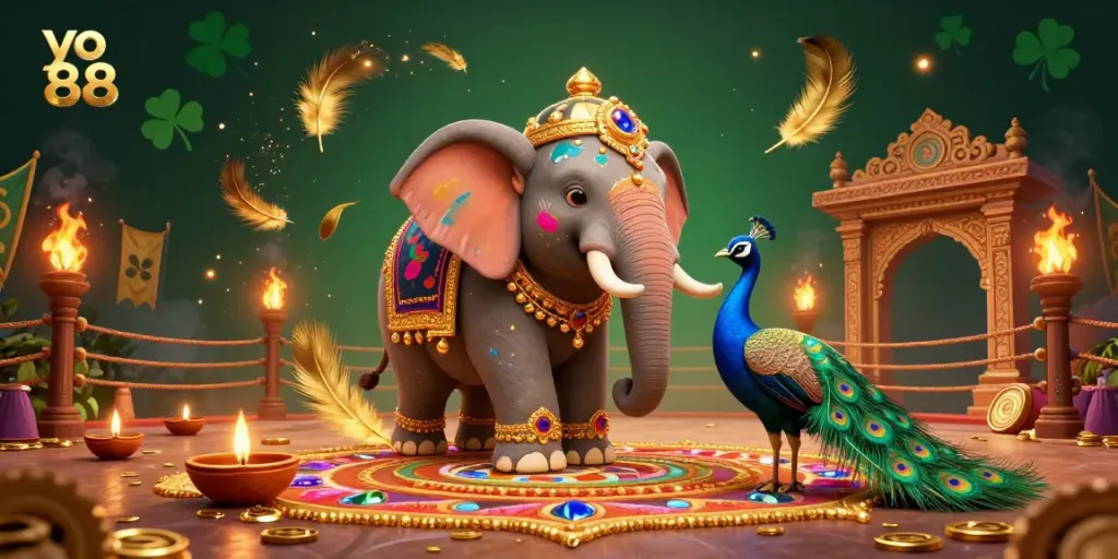 Experience the vibrant world of yo 88 with a beautifully illustrated Diwali-themed casino featuring gold coins and colorful decorations.